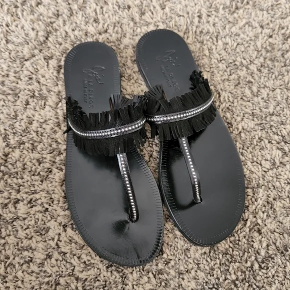 Joie Maisie Fringe Flat Sandal Black Size EU 38 - Picture 1 of 4